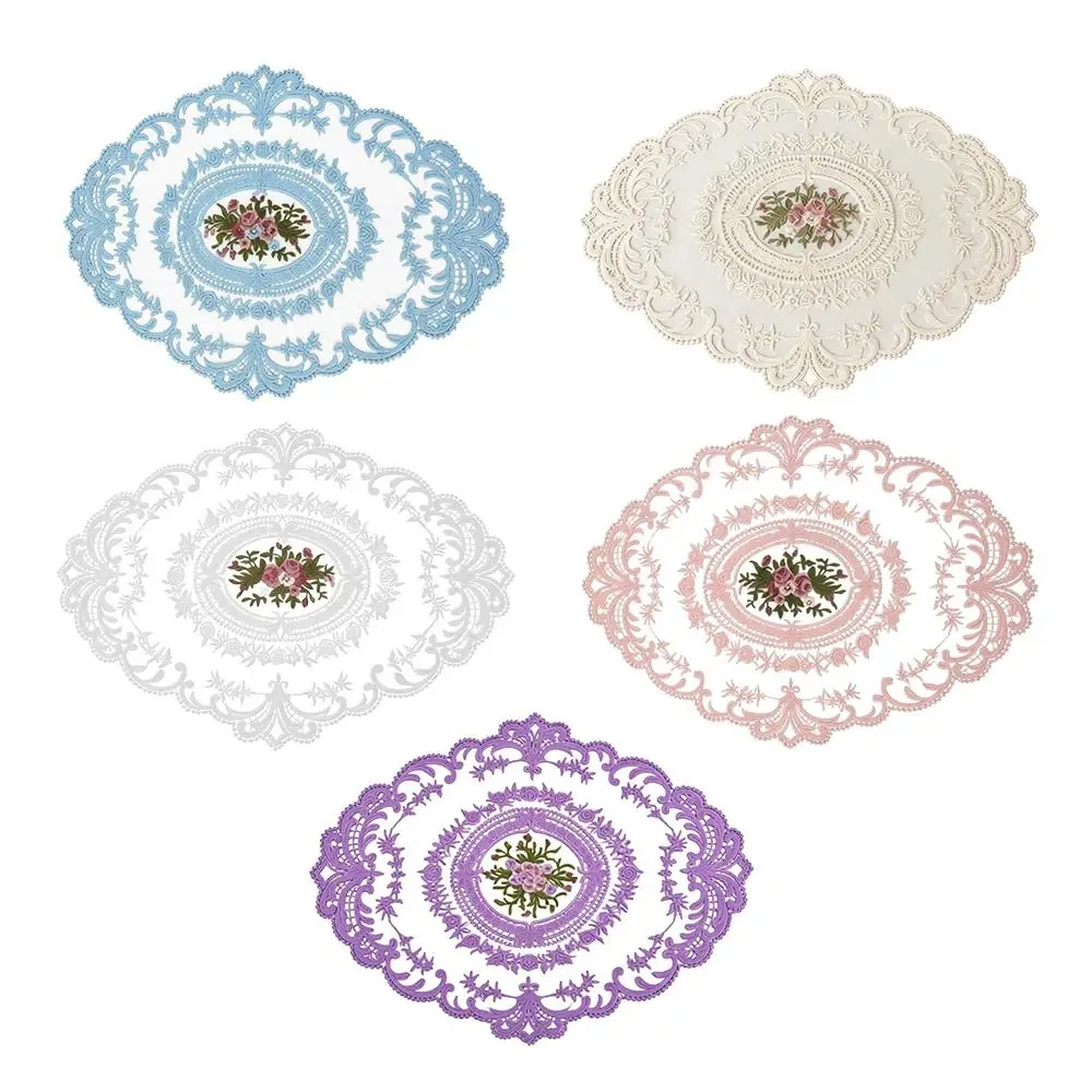 Oval Lace Embroidered Coaster European Style Anti-scald Insulation Dining Mat Photo Props Headboard Decorative Pad