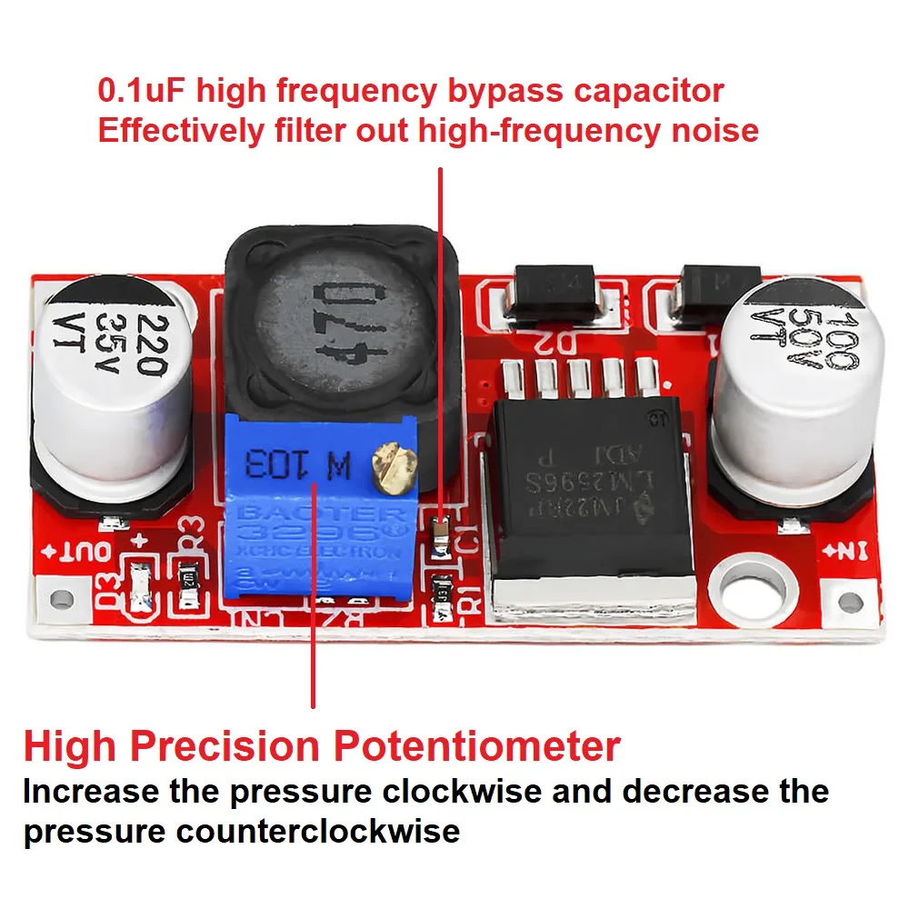 Módulo de alimentação ajustável Step-Down, proteção de conexão reversa, 3A, LM2596, LM2596S, DC, 4.5-40V, versão Upgrade