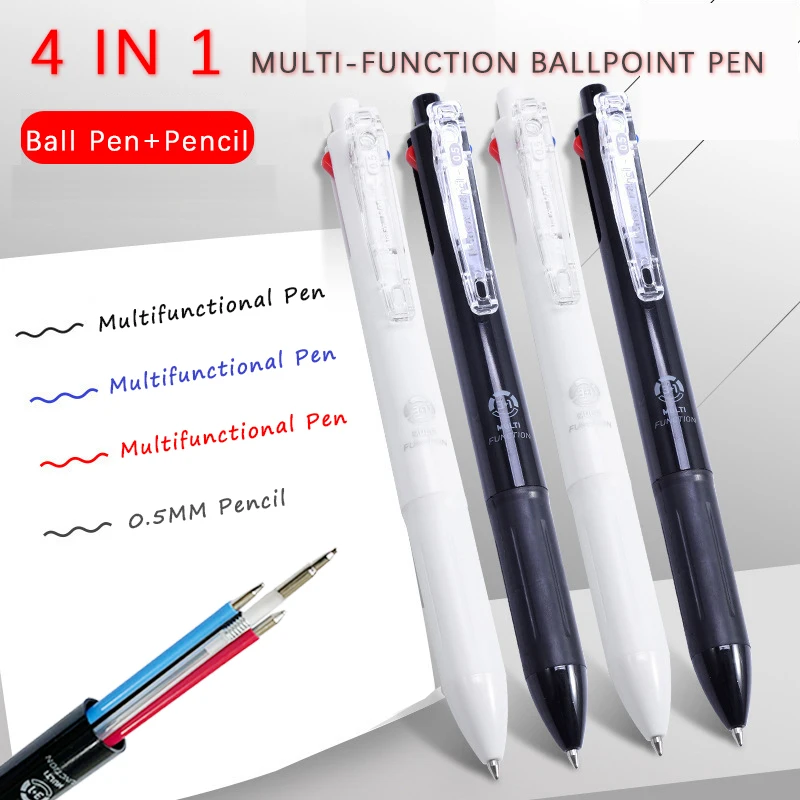 4 In 1 Multi Colored Ballpoint Pen M&G 3 Colors Ballpoint Refills 1 Pencil Lead Multifunctional Pen Marking Writing Supplies