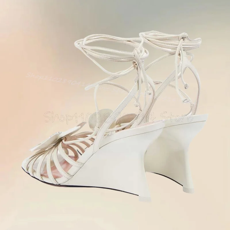 Sandales à Talons en Ficelle pour Femme, Chaussures à Lacets, Design de Fleur Blanche, Style Étrange, à la Mode, ix, ix, Banquet, 2024