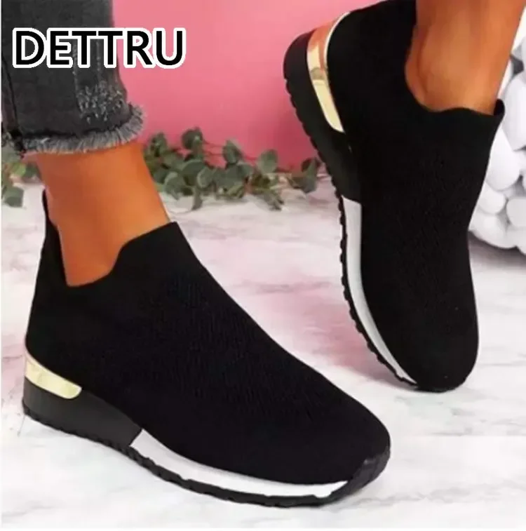 DETTRU Zapatillas Mujer 2022 Trendy Mesh Platform Sneakers Socks Shoes Tenis Feminino Breathable Casual Sports Shoes Women Flats