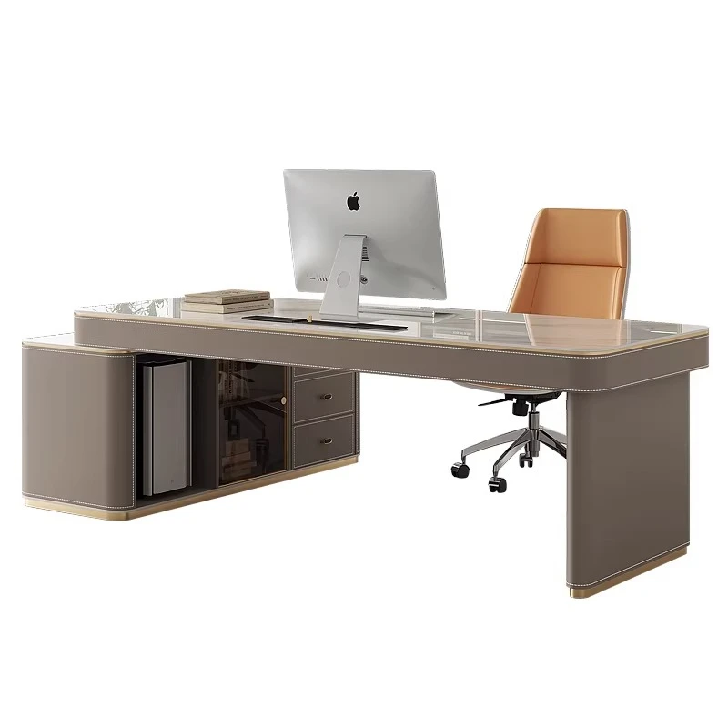 

Light luxury modern slate, corner desk, high-end saddle leather boss