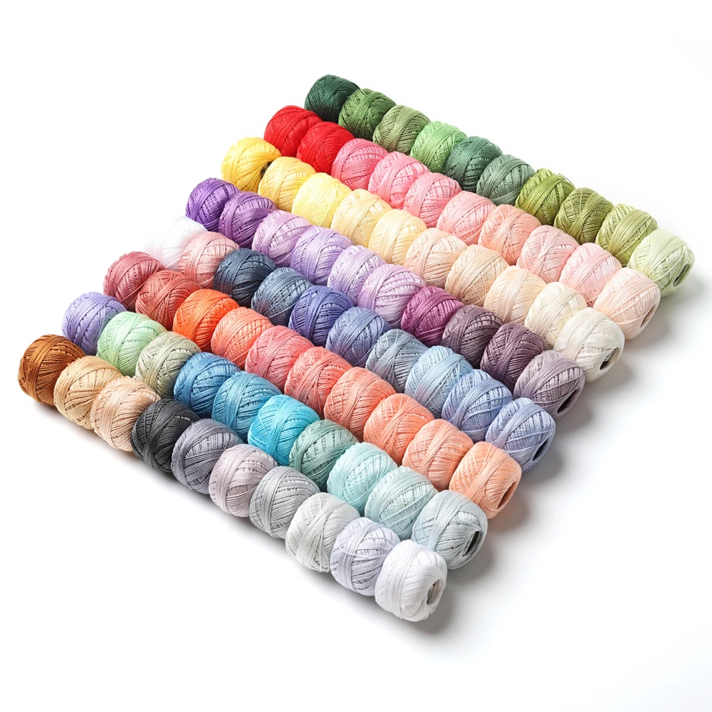 AmoHilos Size 8 Crochet Thread Double Mercerized Long Staple Egyptian Cotton Pearl 70 Colors Available 10 Balls Box 43 Yards AAA
