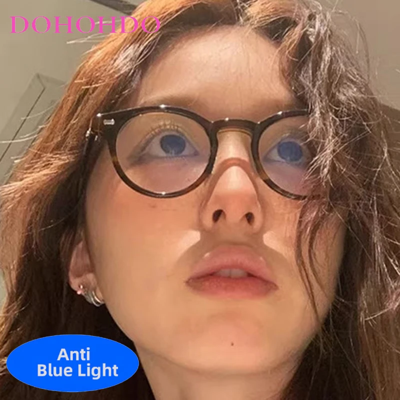 

Luxury Round Frame Rivets Decorate Optical Women Men Glasses Brand Designer Computer Office Work Anti-Blue Light Retro Eyewear