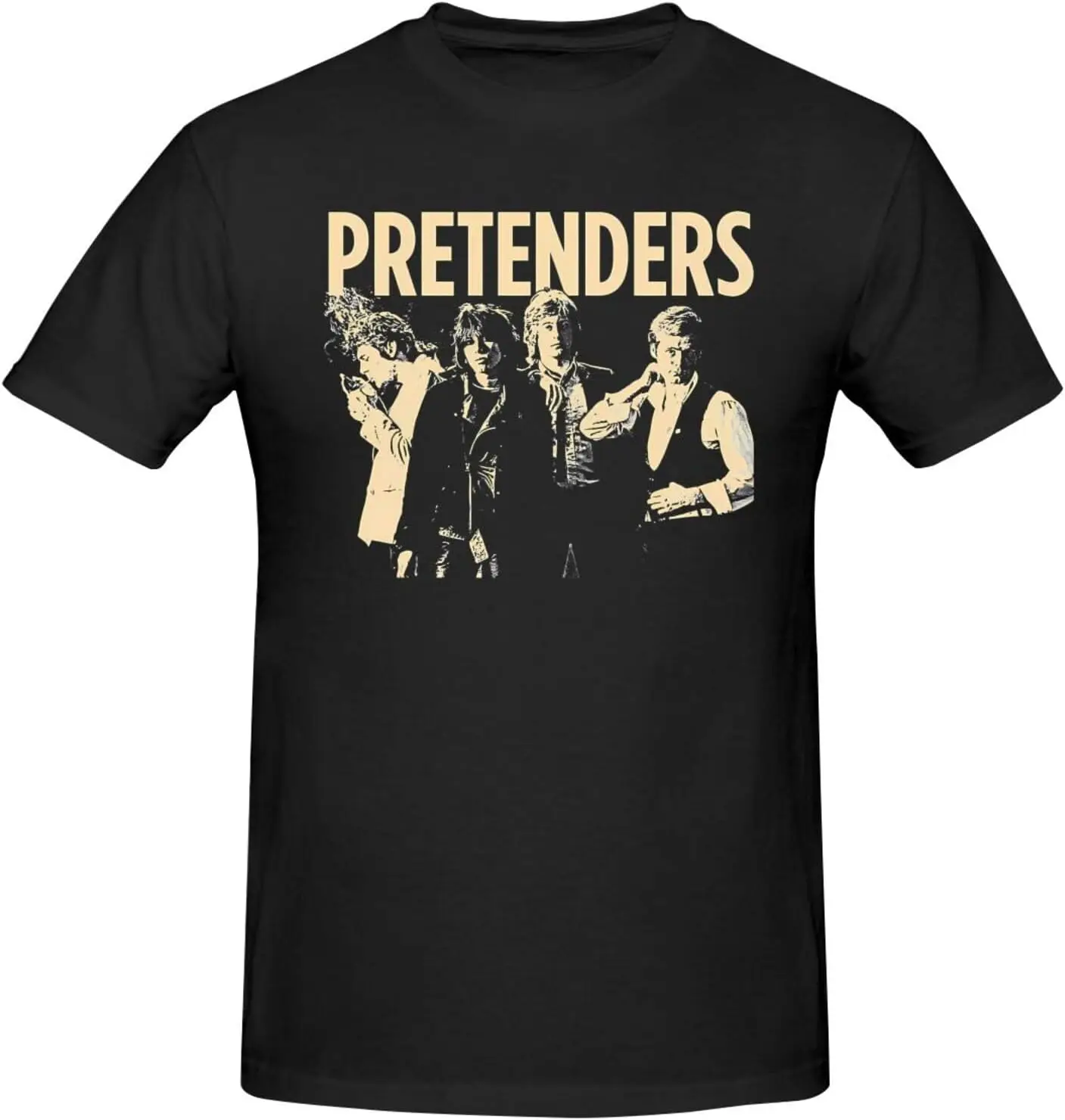 The Music and Pretenders Men's T-Shirt Casual Graphic Crewneck Tee Unisex Short Sleeve Tops Shirt Black