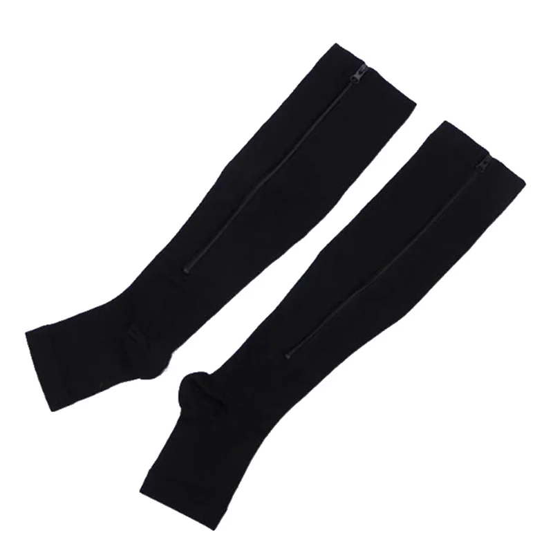 2Pcs/Set Women Breathable Zipper Compression Socks Zip Leg Support Knee Open Toe Sock S/M/XL