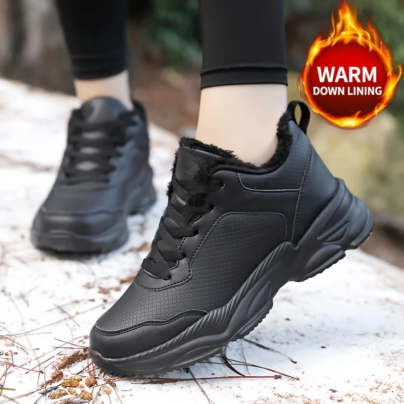 Women Lace-up Winter Faux Fur Lining Thermal Casual SneakersNon-slip Fashion Athletic Running Shoes Women Footwear