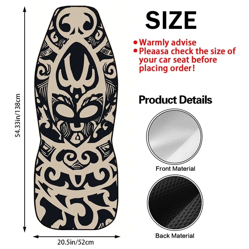 1-Piece Fashion Tribal Maori Mask Art-Themed Car Front Seat Cover, Soft and Breathable Material, with Non-Slip Backing, Elegant Car Interior Decoration, Brings a Comfortable Driving Experience