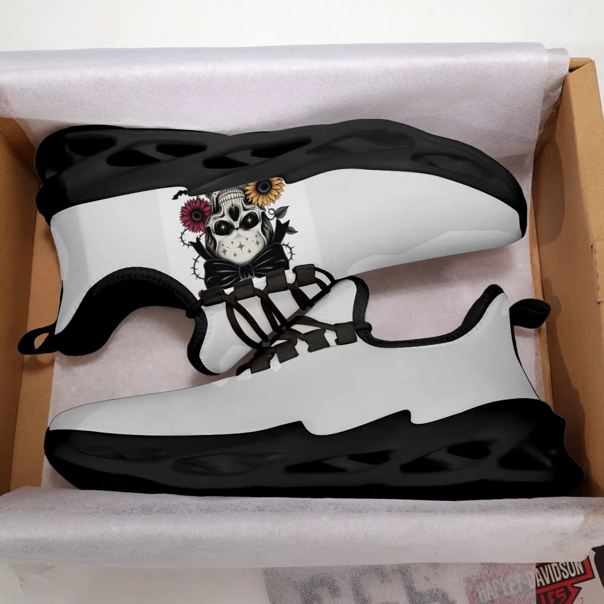 

Sports Shoes for Men Skull Bow Sunflower Red Flower Print Women's Running Outdoor Comfortable and Breathable Sneakers