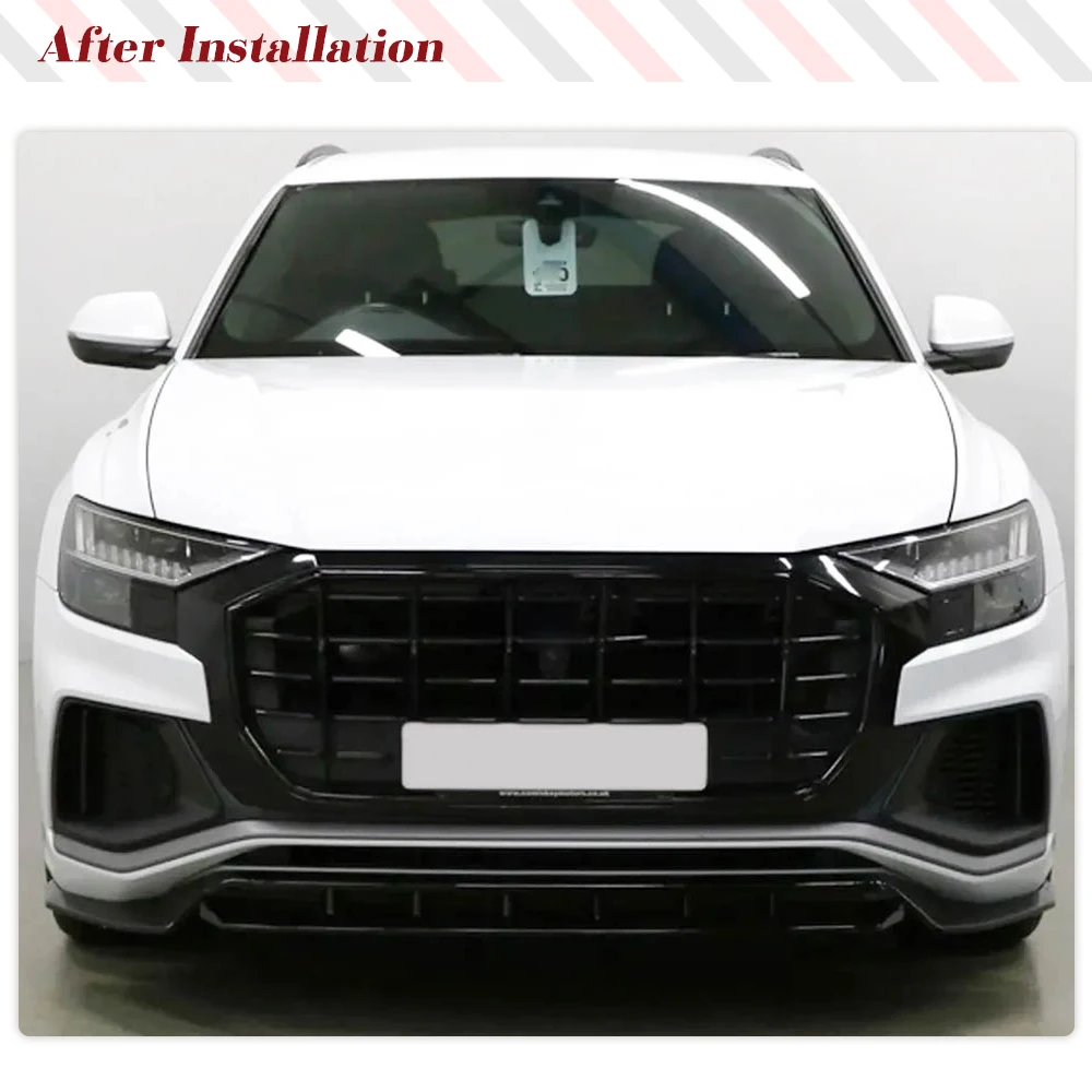 Car Front Bumper Lip for Audi Q8 S line Sport Version 2019-2023 ABS Gloss Black Front Lip Splitter Spoiler