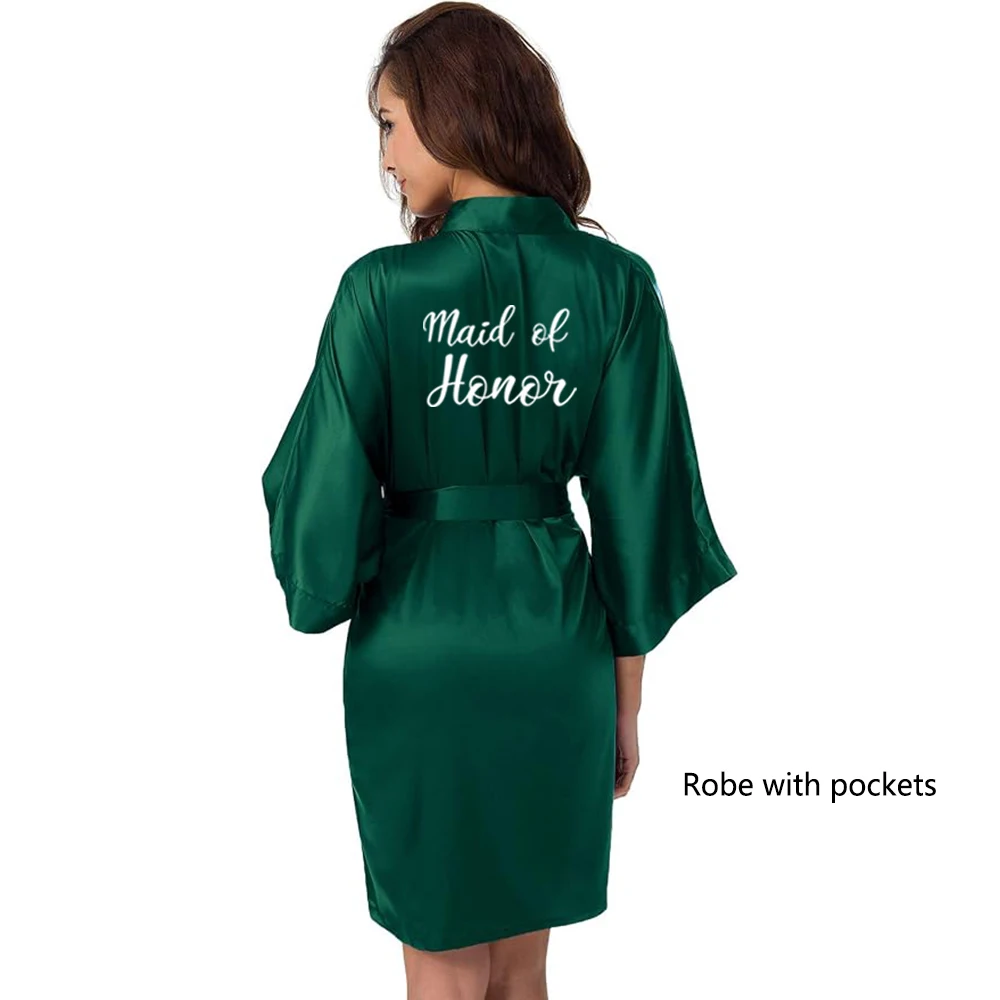 Bata de satén tipo kimono para fiesta de bodas, pijama para damas de honor con letras blancas YE8171