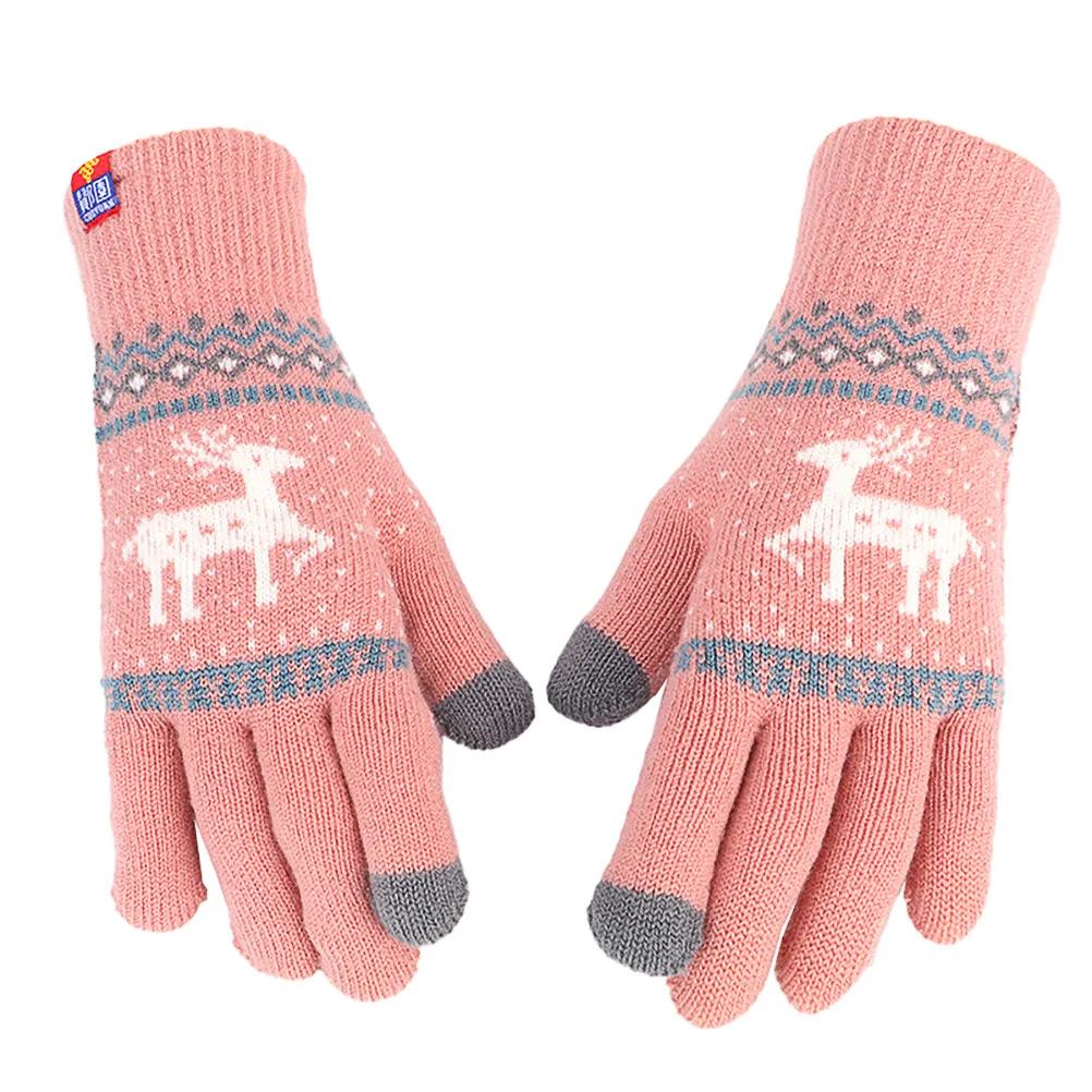 

1Pair Touchscreen Compatible Knitted Winter Gloves Full Finger Warm Hand Protection for Outdoor Activities Christmas Gift Women