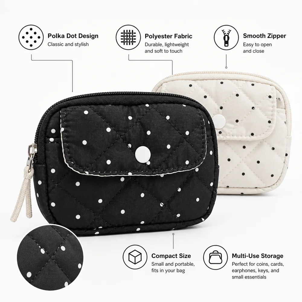 New Polka Dot Coin Purse Compact Small Key Bag Multipurpose Card Holder Accessory Pouch