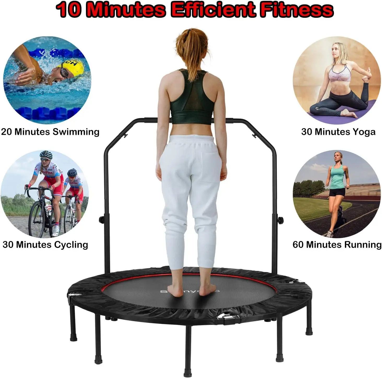 Trampolines de fitness de 48 pouces, exercice récréatif, tramimmersion avec main courante en mousse à 4 niveaux réglables, pour diabétique T