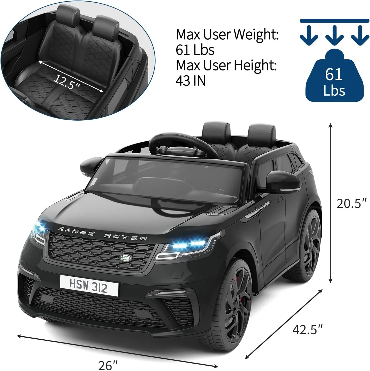 سيارة كهربائية للأطفال مزودة بجهاز تحكم عن بعد لعبة ركوب للأعمار من 4 إلى 8 سنوات مع مشغل MP3، يتميز بوضع هزاز وتشغيل قضيب السحب #5