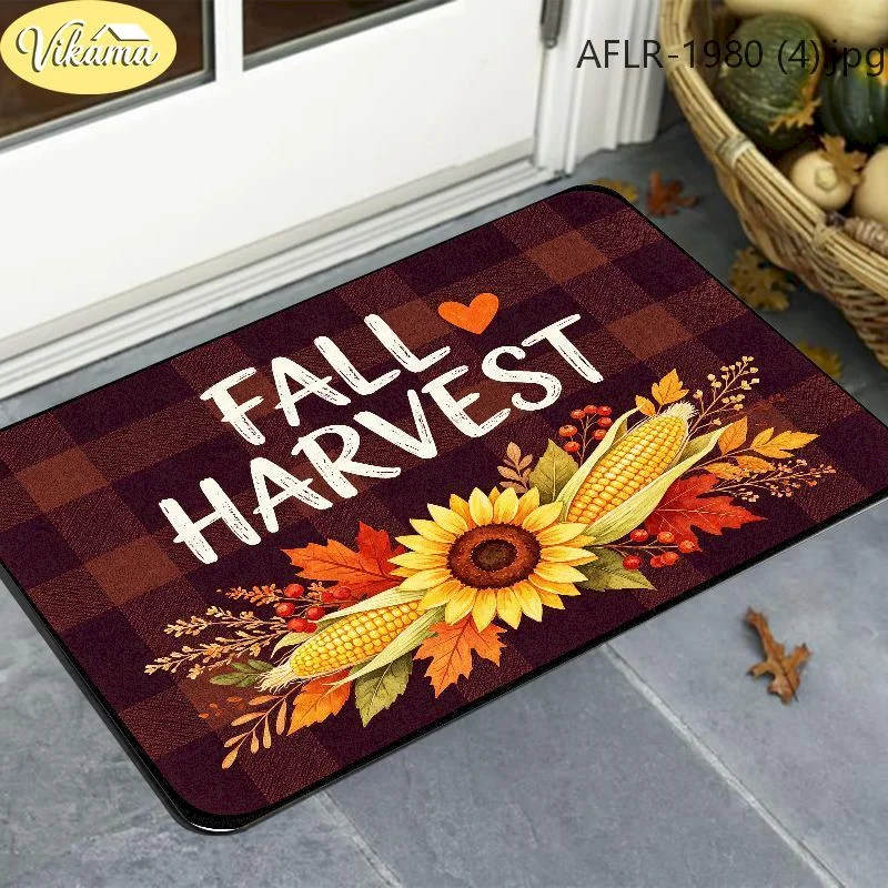 VIKAMA Fall Harvest Sunflower Corn Door Mat Floor Mat Front Door Non Slip Washable Welcome For Home Decor