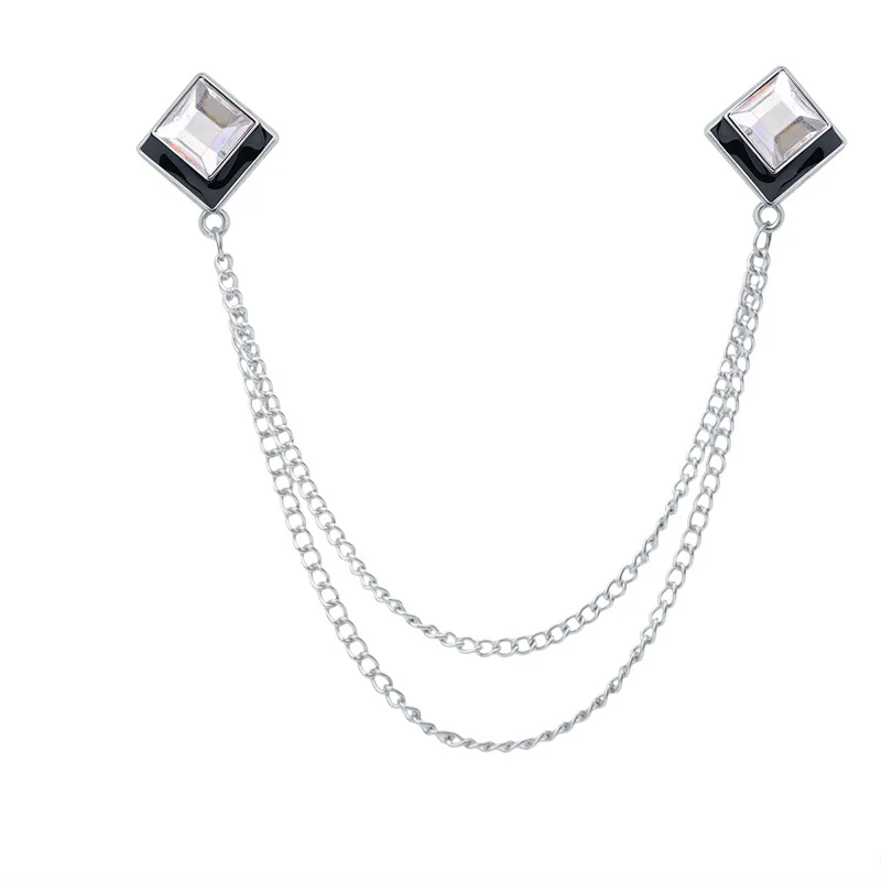Korean Fashion Geometrische Kristall Brosche Quaste Kette Revers Pin männer Hemd Kragen Schmuck Hochzeit Party Broschen Zubehör – Detail 5