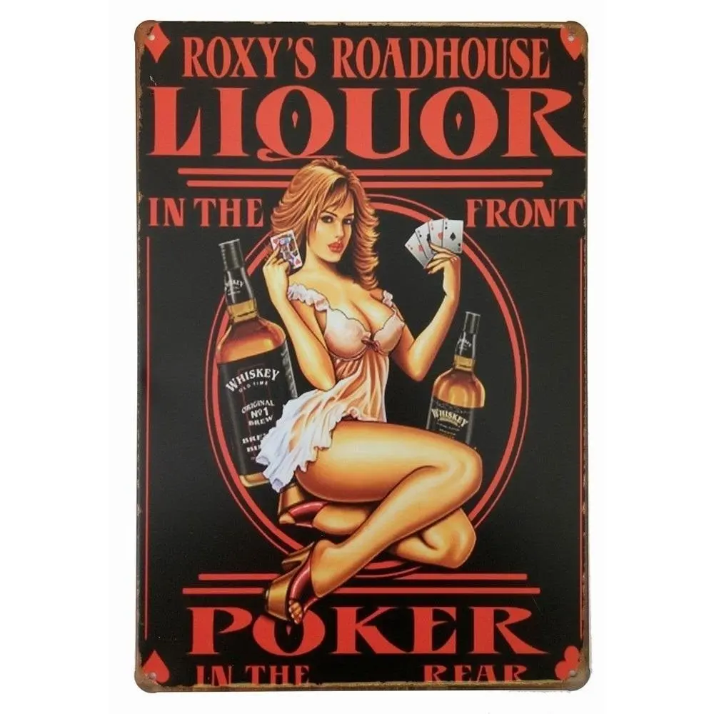 Mega-Deal Whisky Schnaps im Front Poker im Fond, sexy Bar Girl Retro Bar Dekor Zinn Zeichen 12 "x 8"