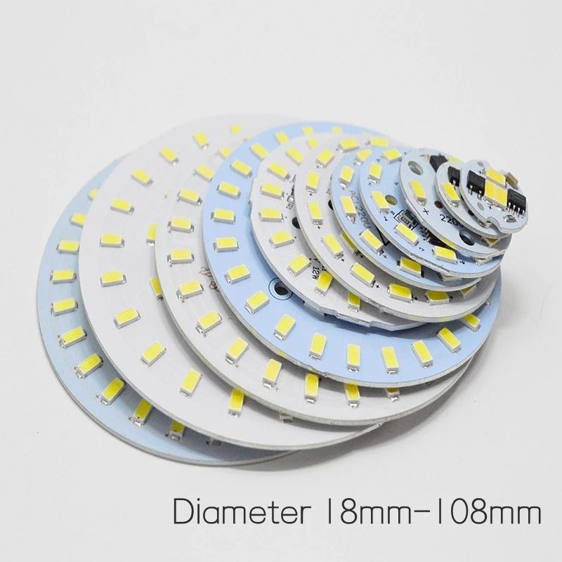 Puce de downlight LED AC220V SMD2835, panneau de Circuit imprimé rond, Module sans pilote, lustre de plafond, raccords d'ampoule, 10 pièces