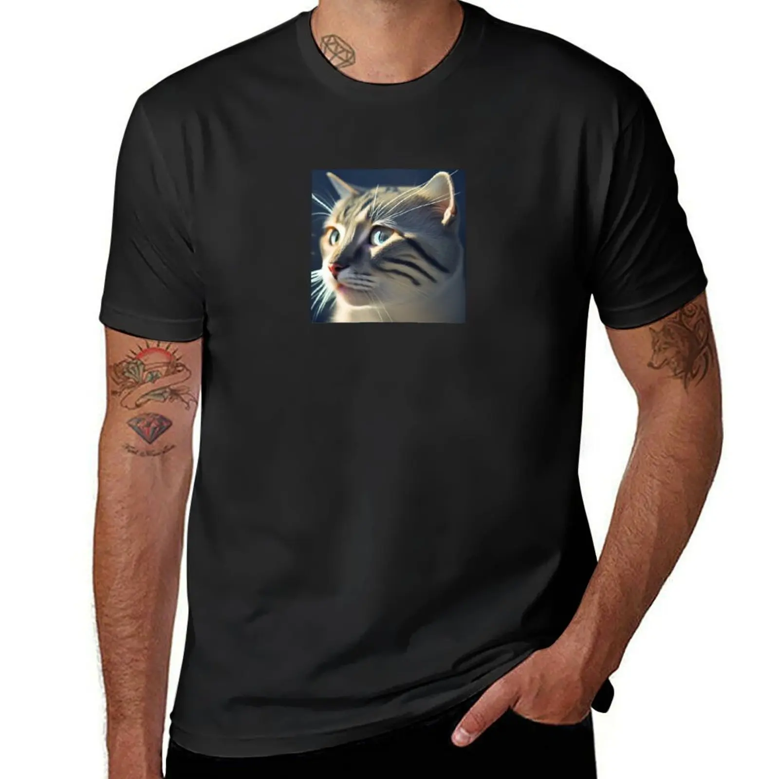 Gatto tigrato T-Shirt customizeds summer top blacks oversizeds mens clothes