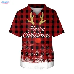 Christmas Uniform Medical Blouses Cotton Cartoon Printed Work Wear Breathable Short Sleeved Top Doctor Nurse Medical Scrub Shirt