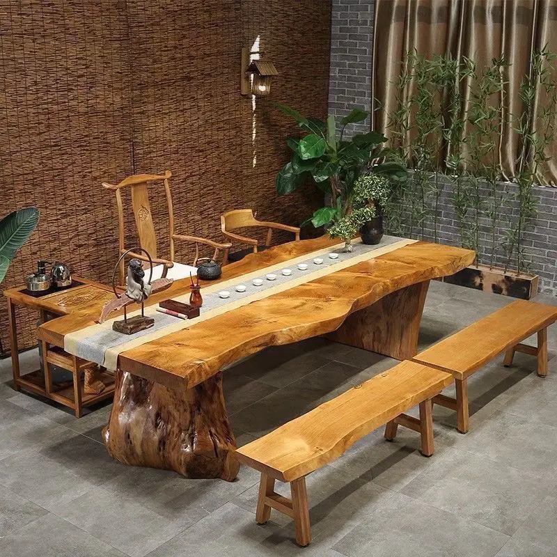 Chinese large board table and chair combination tea making log solid wood tea table