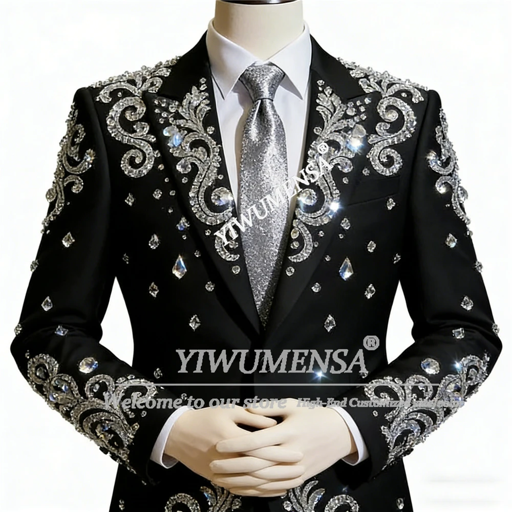 

Роскошные мужские костюмы с камнями и бисером для свадьбы, однобортный пиджак, брюки, комплект из 2 предметов, Ropa Hombre, смокинги для банкета жениха, Slim Fit 2026