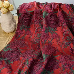 Red Flower Relief Jacquard Fabric Retro Women's Dress Skirt Luggage Bag Decorative Sewing Fabric
