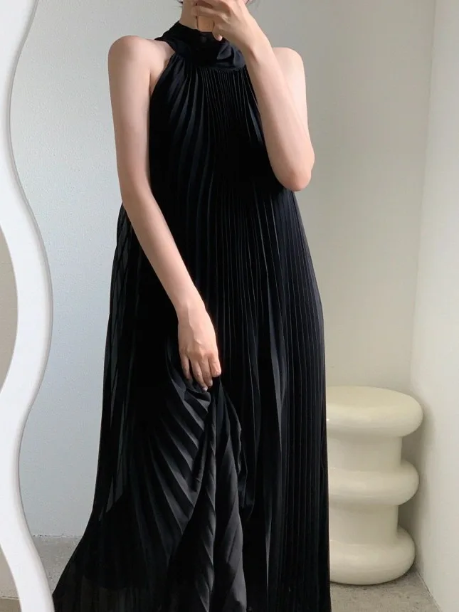 Vaion Sle Damen Dr Plissee Langer Rock Design Gürtel Taille Schlankmachendes Midi Dr Sommer Dünnes A-Linien-Kleid ohne Sve