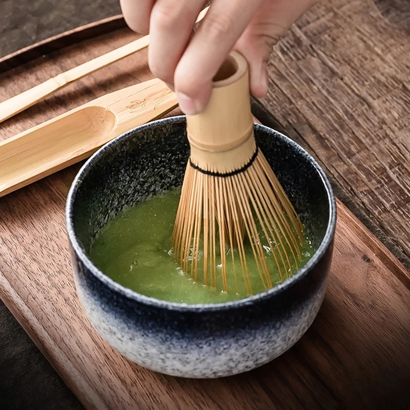 Japanese Matcha Tea Set Ceramic Bowl Bamboo Stirrer Whisk Holder Teaspoon 6PCS Teaset for Tea Lovers Tea-Making Tools