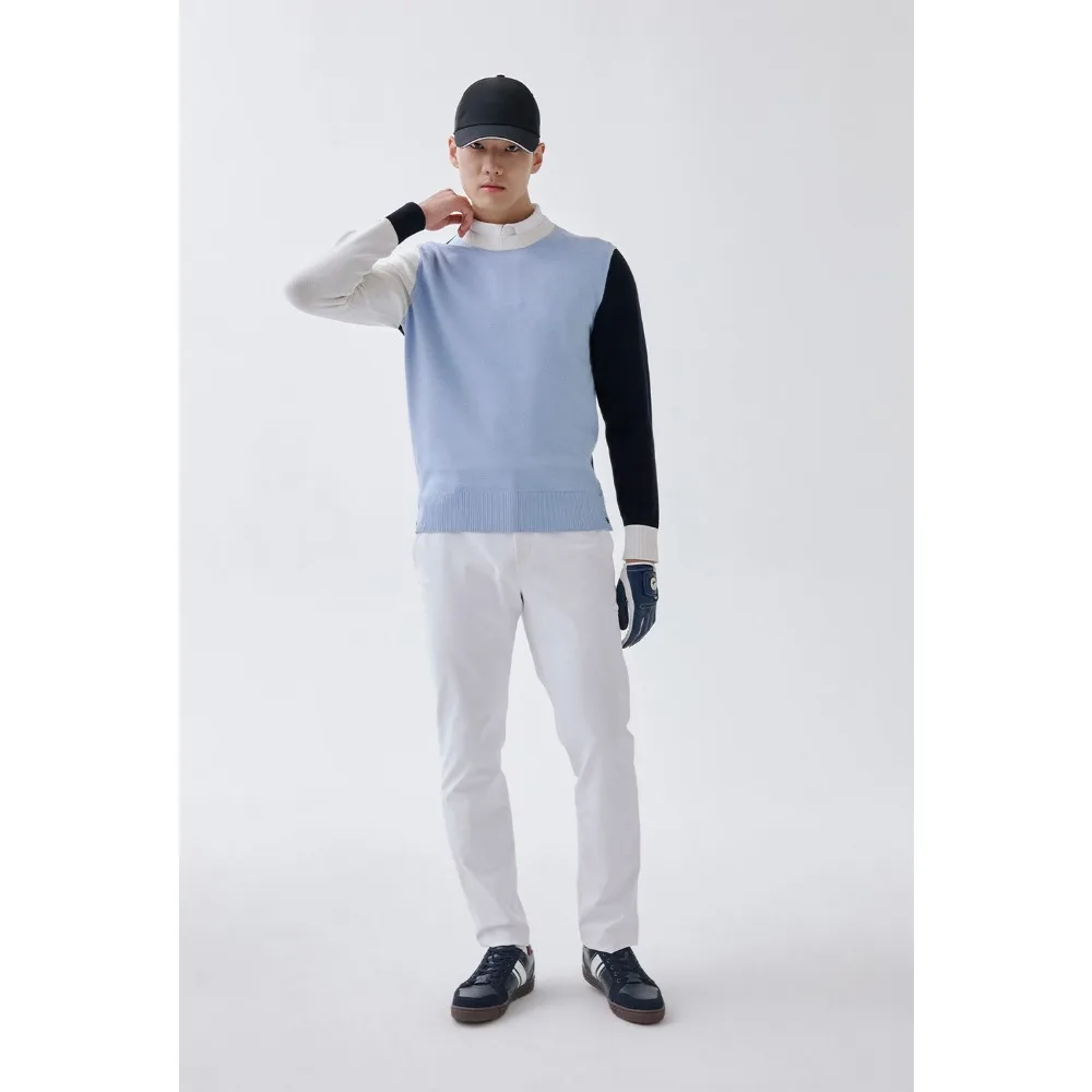 "New Men's Color-blocked Knitted Sweater! High-end All-match Golf Wear for Autumn, Korean Design, Exquisite and Luxurious!"