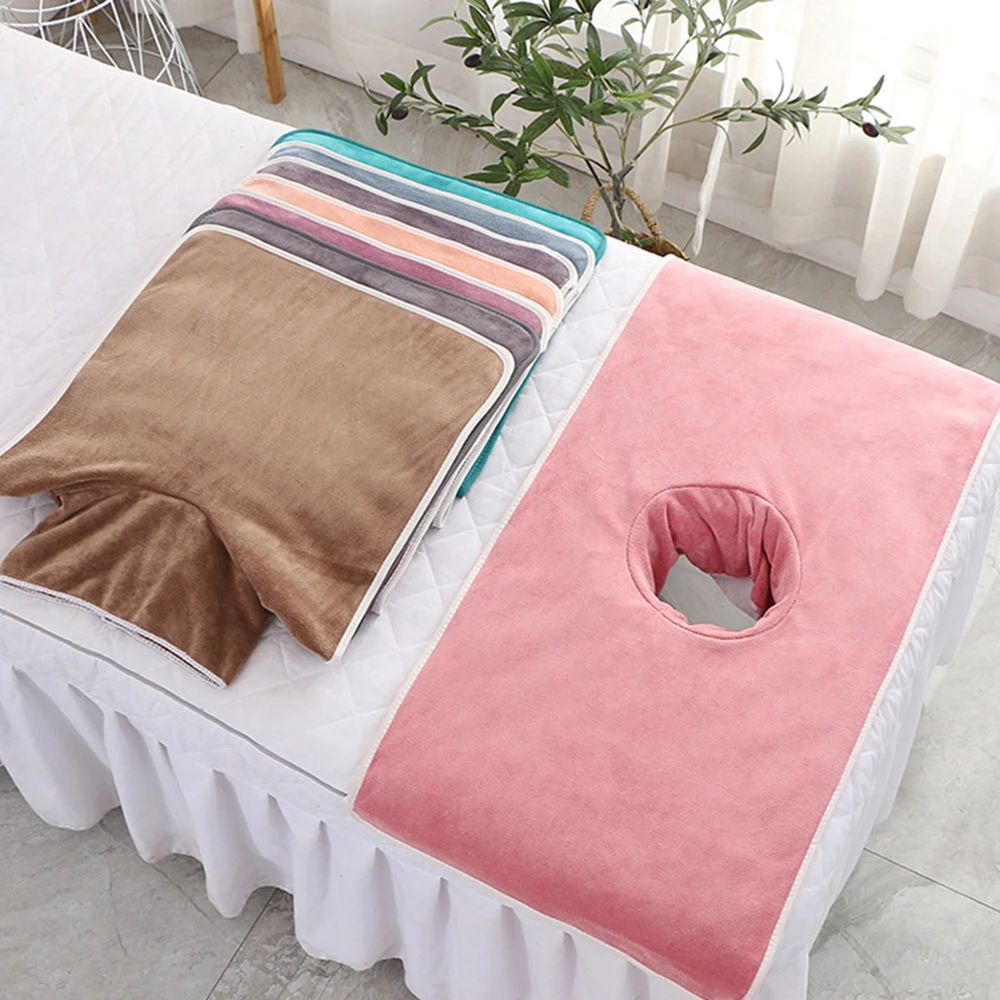 40x80cm Velvet Beauty Salon Coral Towelling Bed Cover with Face Berath Hole SPA Massage Bedspread Towel  Hole Towels Cloth 1pcs