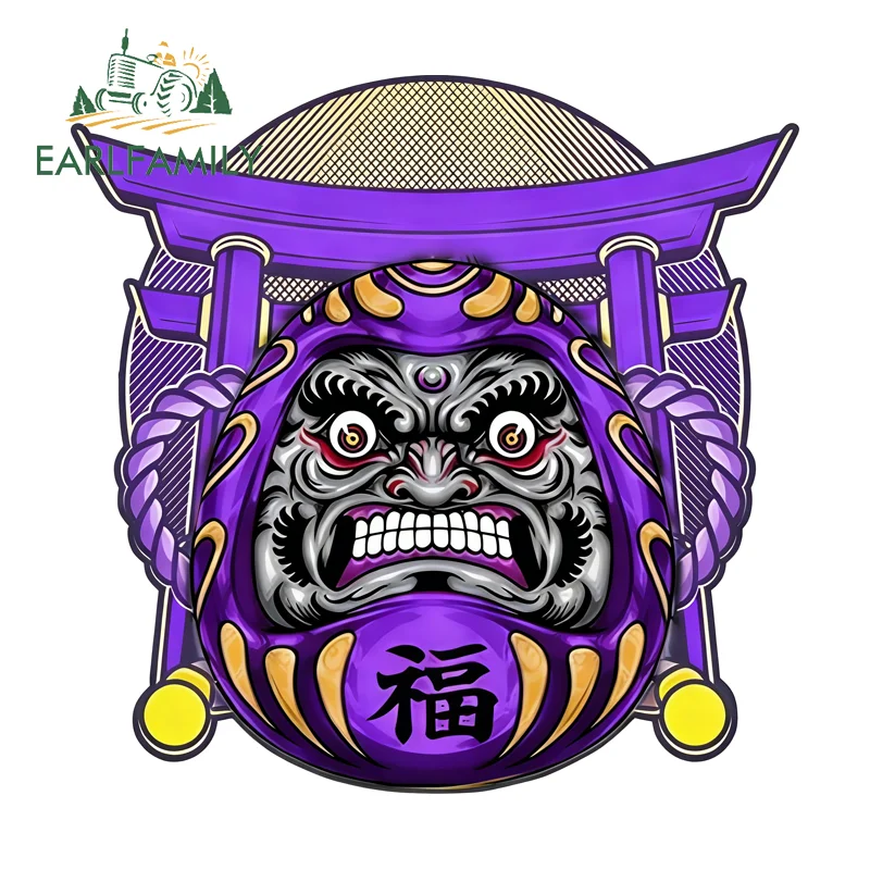 

EARLFAMILY Daruma Japanese Car Stickers And Decals Angry Face Purple Toolbox Window Bumper Motorcycle Sticker Waterproof Decor