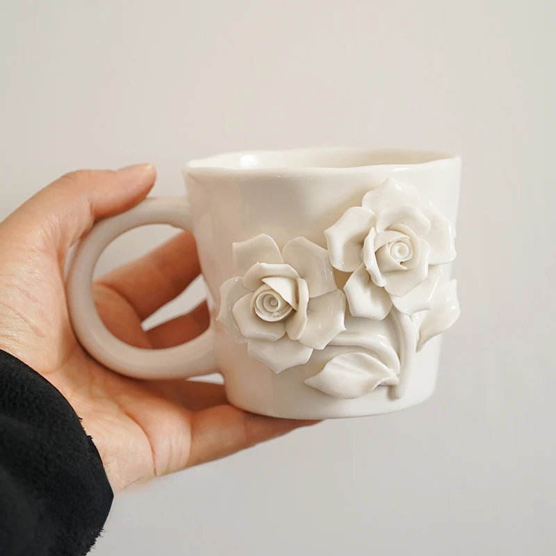 Imagem -04 - Copo de Café Cerâmico para o Dia dos Namorados Copo Branco Criativo Rosa Artesanal Flor Tridimensional Presente de Casamento Romântico Limitado