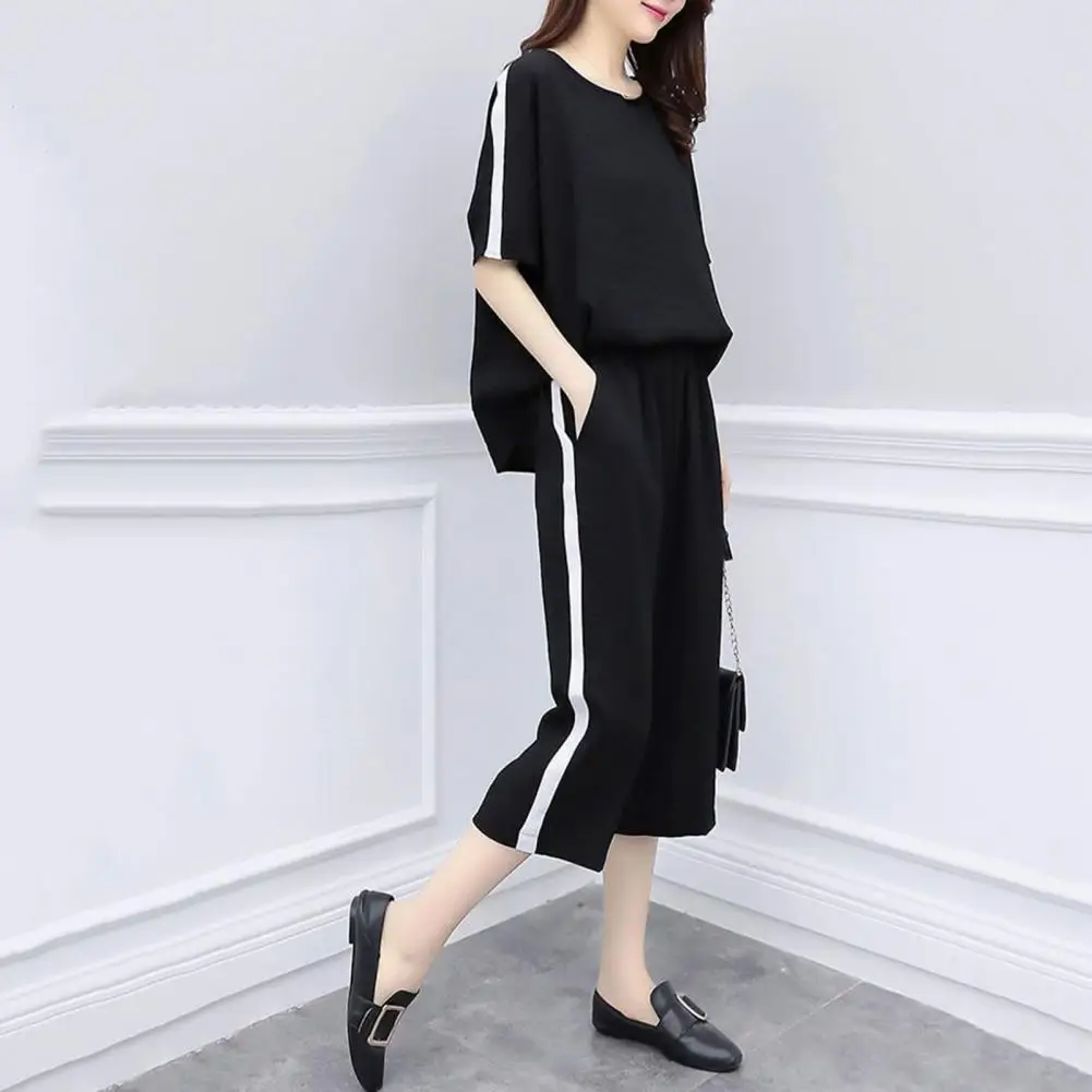 New Arrival 2 Piece Sets Women Casual T-shirt And Ankle-length Pants Summer Vintage Style Loose Female Pant Suits