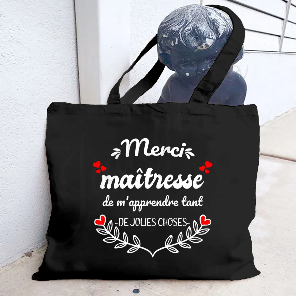 

Merci Super Maitresse French Printed Tote Bag Female Shouldre Bag Teacher Shopping Bag Teacher's Day Graduate Gift for Teachers