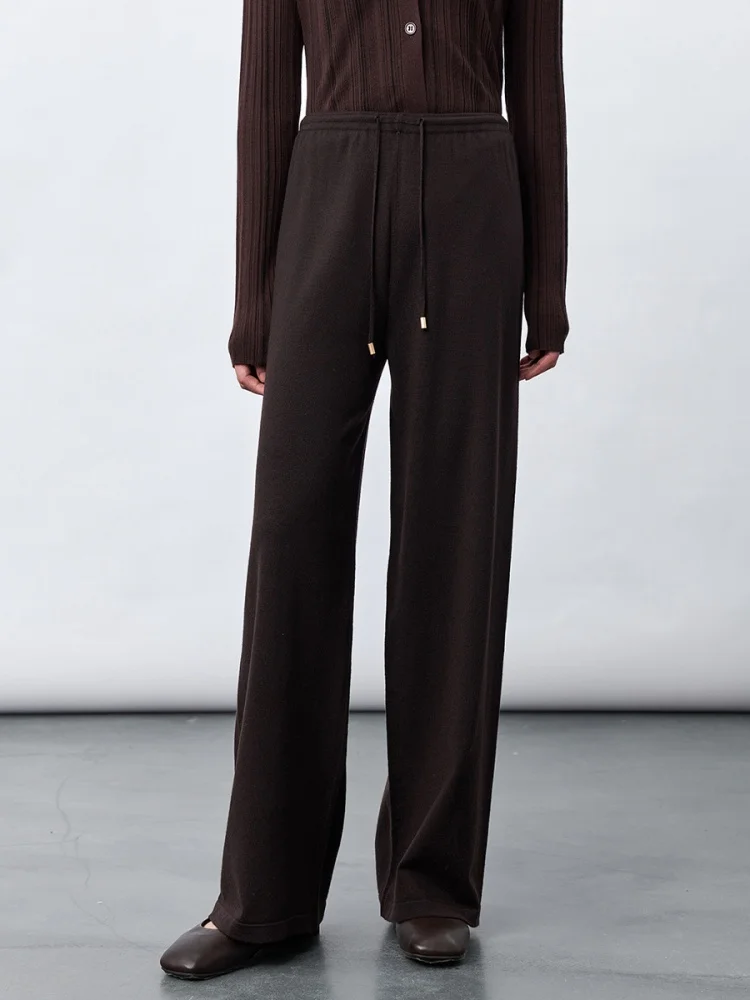 Birdtree, 75% Sheep Wool Straight Pants, Women's Solid Drawstring Trousers, Elastic Waist, 2026 Autumn Casual Pants P69205JF