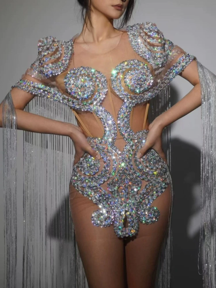 Glamourosa indústria pesada estilo malha macacão para mulher espumante diamante enfeites pólo vestidos para mujer fiesta elegante