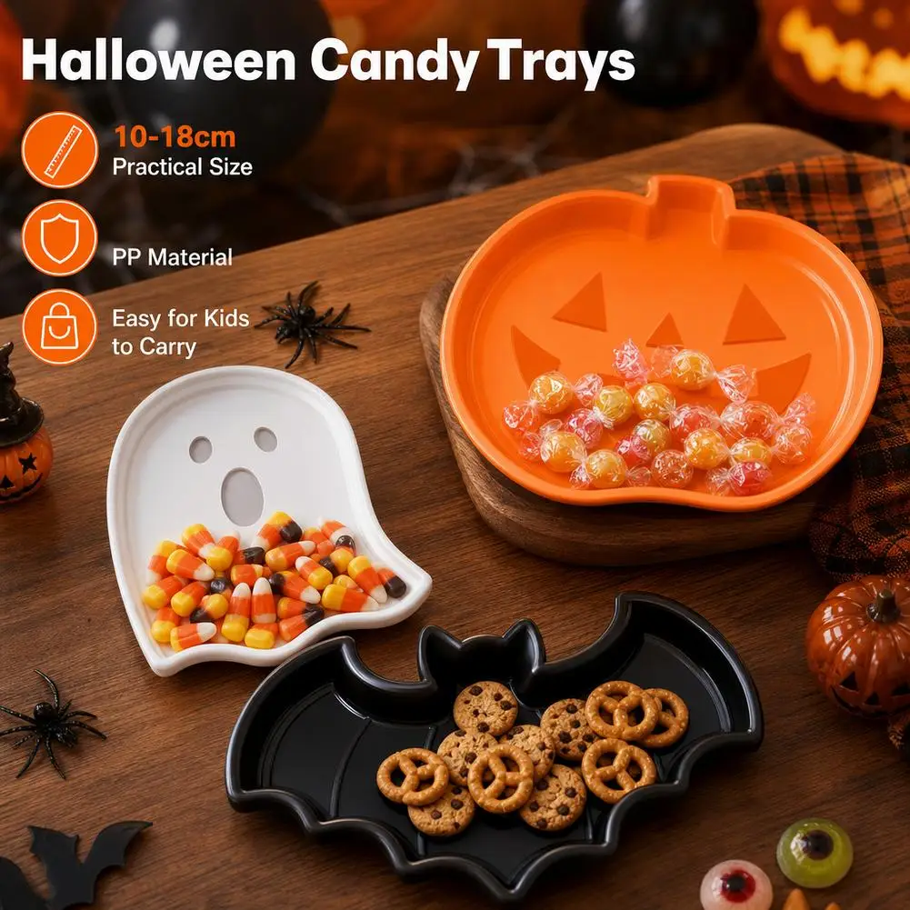 Halloween Candy Trays PP Plastic Serving Dish Pumpkin Ghost Bat Snack Plates Party Table Decoration Food Fruit Dishes Kids Gifts