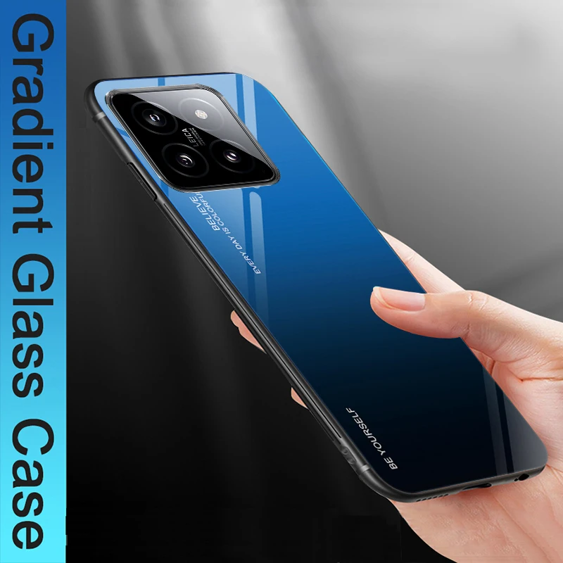 

Glass Case For Xiaomi 14 Gradient Color Hard Cover with Silicone border For Xiaomi 14 Pro phone Shell