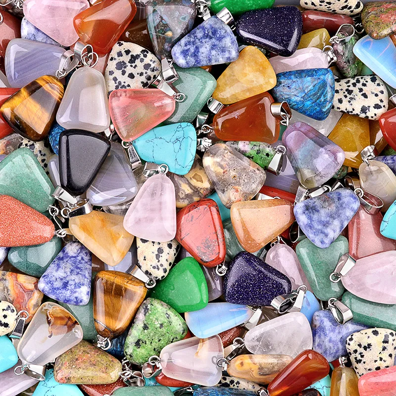 20 قطعة/الحقيبة نحت الأبيض كريستال الحجر الخام قلادة كريستال شبه منحرف قلادة ل كريستال الحلي صنع المجوهرات