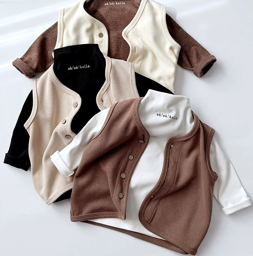 Boys Girls Autumn Winter Vest 2025 New Korean Fashion Casual Daily Warm Comfy Knitted Solid Color Waistcoat All-match