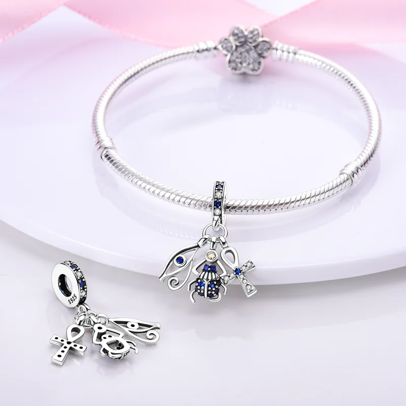 925 Sterling Silver Scarab Cross Charms Pendant Fit Original Bracelet DIY Women Anniversary Jewelry Gift