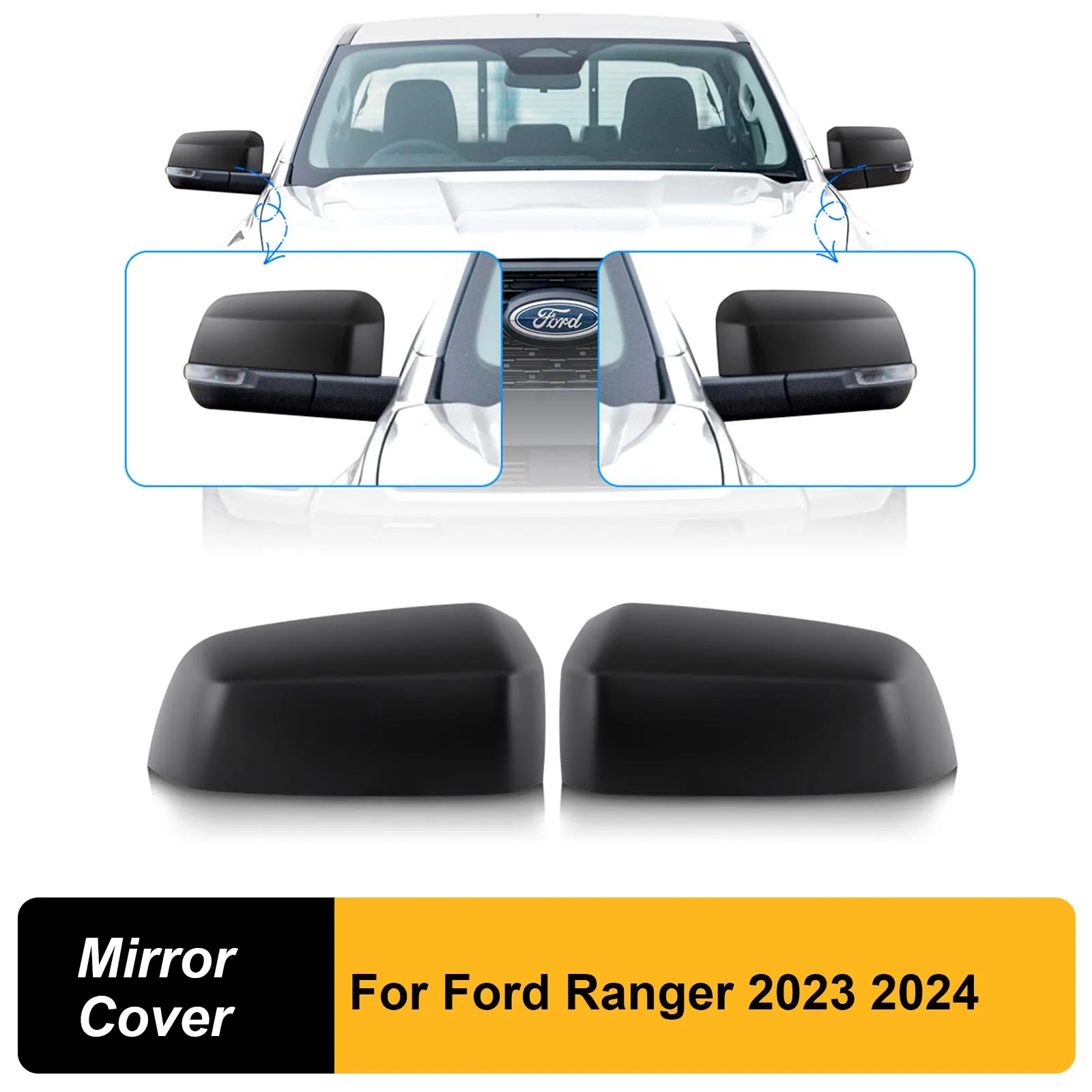 

Matte Black Door Mirror Cover For Ford Ranger 2023 2024 Wildtrak XLT XLS XL 4X4 Car Next Gen Accessories