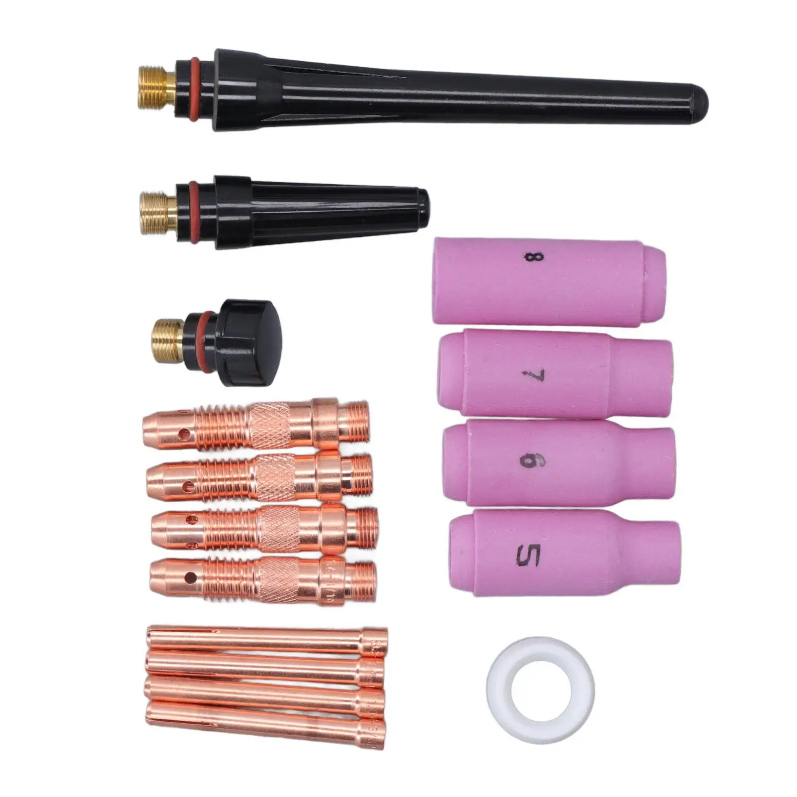 16 Pcs Welding Torch Accessories Set: Ceramic Nozzles, Pressure Collets, Electrode Clip & PTFE Cover Kit