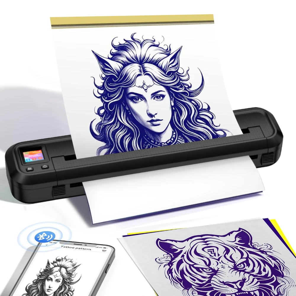 

Новый принтер для татуировок емкостью 2500 мАч, термопринтер для татуировки, Bluetooth, печатная машина с 10 шт., переводная бумага, совместимая с телефоном и ПК