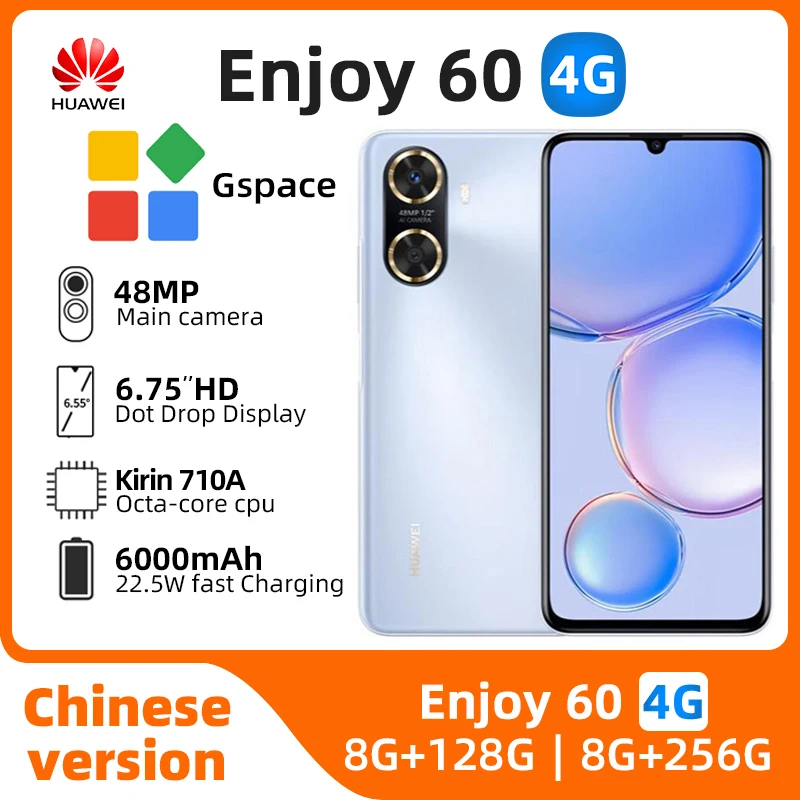 HUAWEI Enjoy 60 4g 6.75 inch Smartphone HarmonyOS LCD Dual SIM 6000 mAh Battery Mobile phones 48MP Camera Original used phone