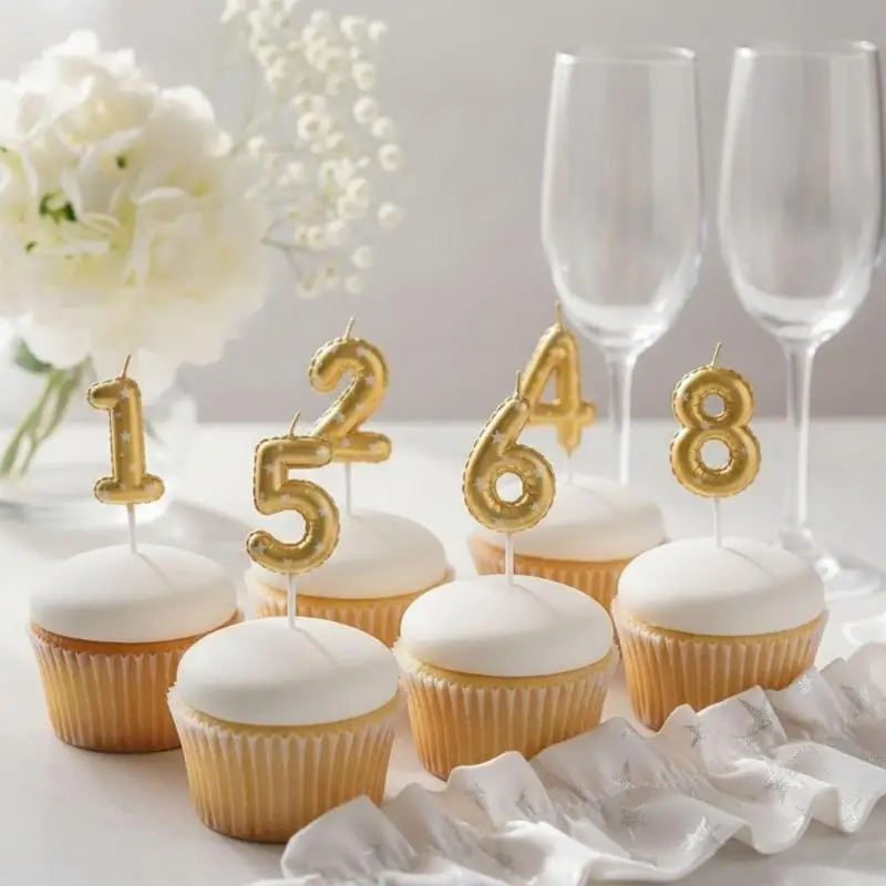 Golden Printed Star Number Candle 1Pcs 0-9 Available Birthday Cake Topper for Kids Themed Party Dessert Decor