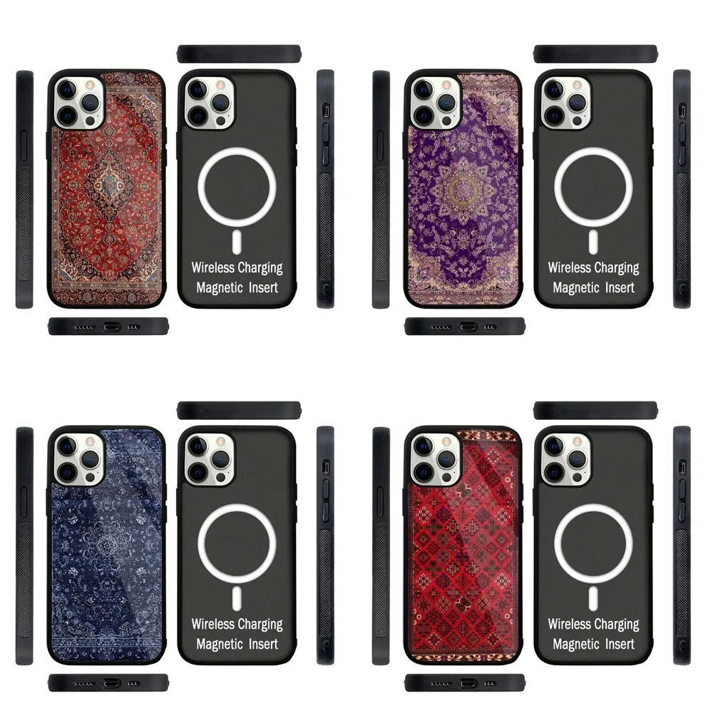 

Carpet Floral Pattern Phone Case Strong Magnetic For IPhone 16,15,14,13,Pro,Max,Plus,11,12,Mini For Magsafe Wireless Charging