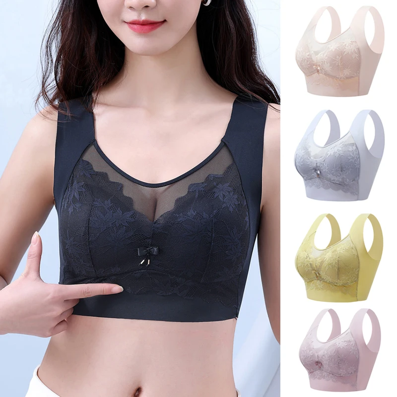 

1pcs Thin Women's Ice Silk Seamless Large Size Bras Female Push Up Vests Style Lace Wireless Underwears Lady Plus Size Lingeries